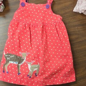 Boden Red Corduroy Dress with Deer Appliqué 6-12 Months Hard To Find